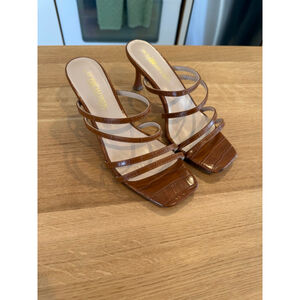 Women's Dream Pairs Brown Strappy Kitten Heel Sandals Size 7